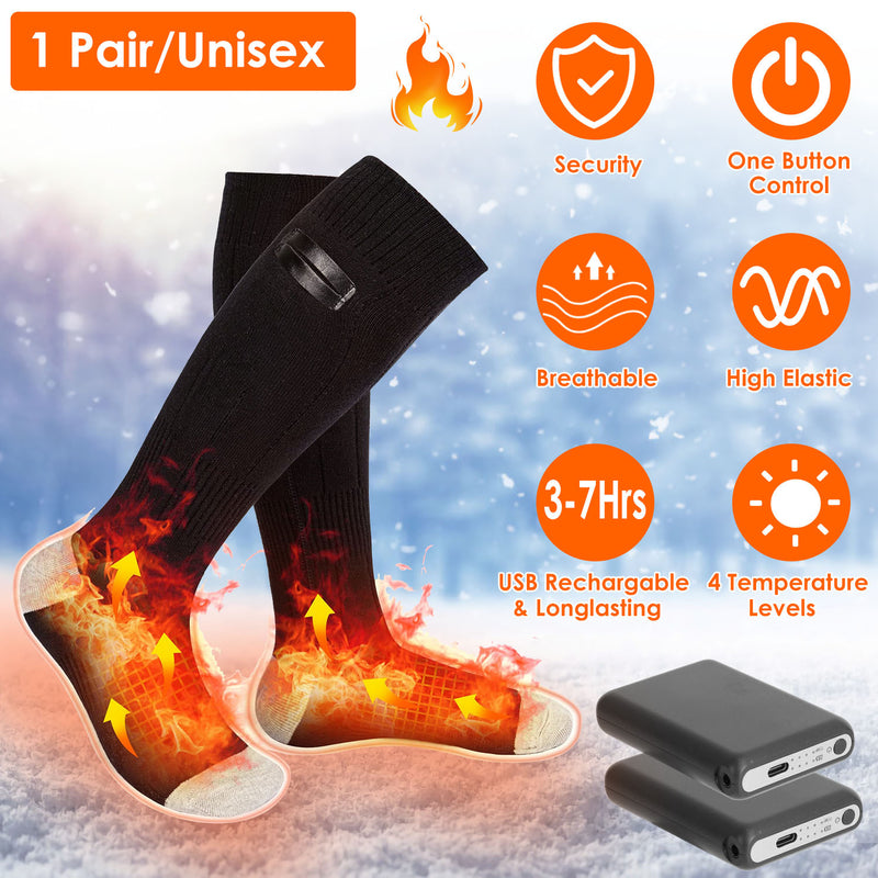 1Pair  Electric Heated Socks For Men Women Battery Powered Heated Socks Rechargeable Feet Warmer With 4 Temperature Levels Indoor Outdoor Machine Washable
