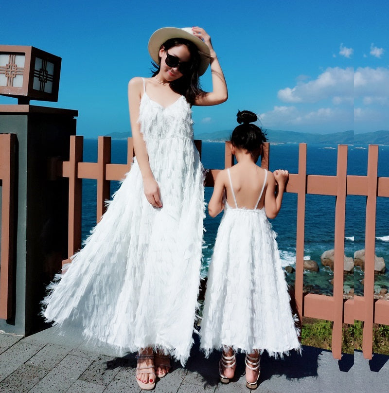 Parent-Child Dress Summer White Backless Mother And Daughter Skirt Fairy