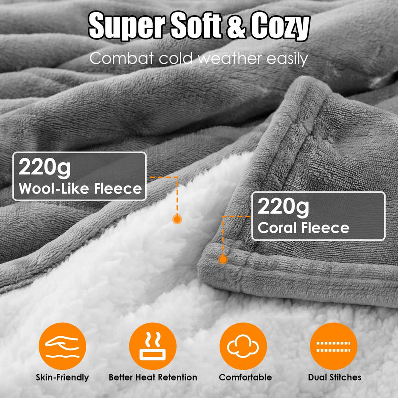 1Pc Electric Heated King Size Fleece Heated Blanket With Dual Controller 10 Heating Levels 10 Hours Auto Off Machine Washable For Home Office Usage 90x100in