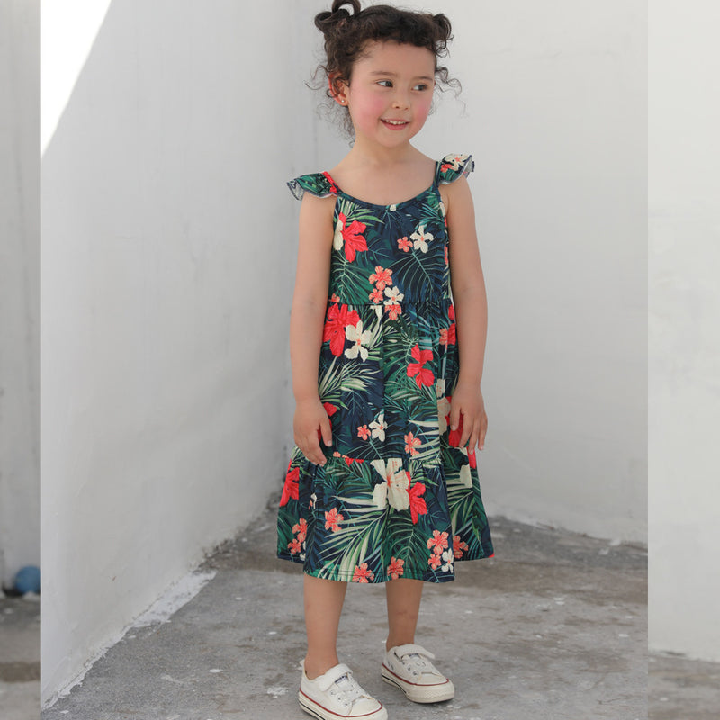 Female Baofei Sleeve Printed Romper Mother And Daughter Sling Long Dress