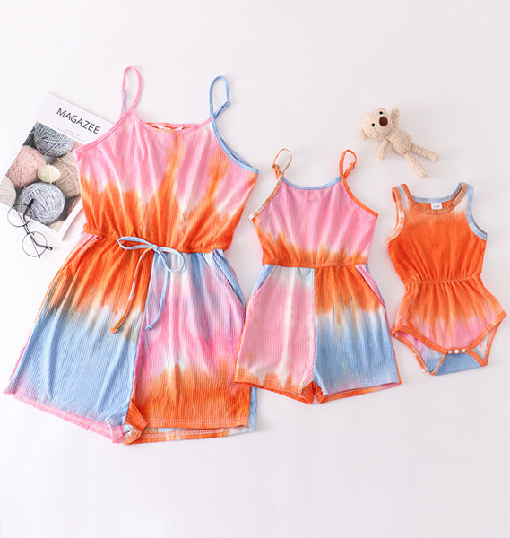 Summer Children's Printed Sleeveless Leotard Sunflower Mother And Daughter Suspender Dress