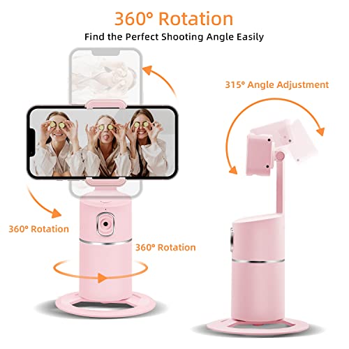 Mcbazel Auto Face Tracking Tripod, No App Required, Rechargeable Battery, 360° Rotation Phone Tracking Holder Face Body Phone Camera Mount for Live Vlog Streaming Video Chat - Pink