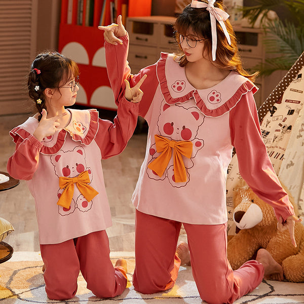Mother And Daughter Pajamas Cotton Long Sleeve Thin Cardigan Household Suit
