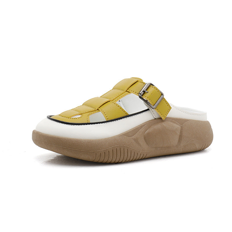 Thick-soled Closed-toe Slippers Summer Outdoor Garden Hollow Buckle Slide Sandals Casual Beach Shoes