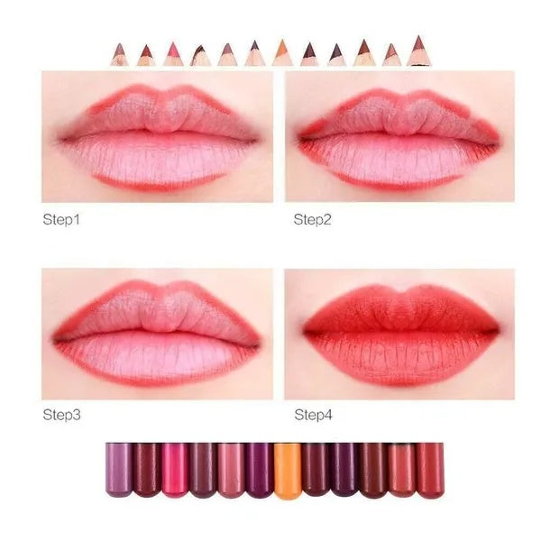12-Piece Waterproof Matte Lipstick & Lip-Liner Set