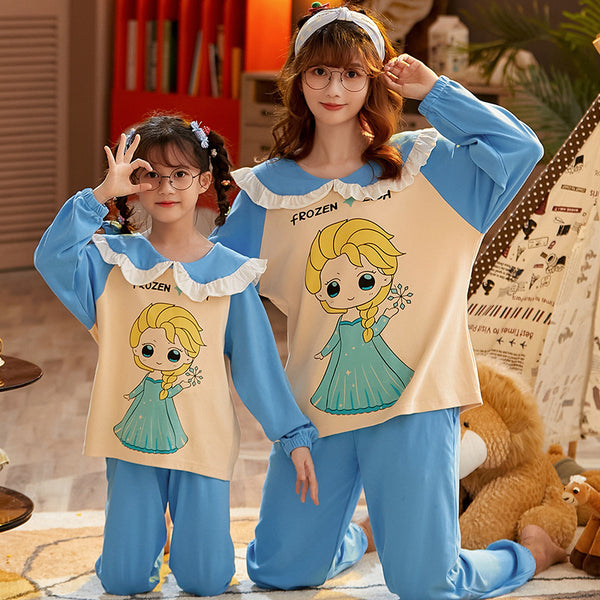 Mother And Daughter Pajamas Cotton Long Sleeve Thin Cardigan Household Suit