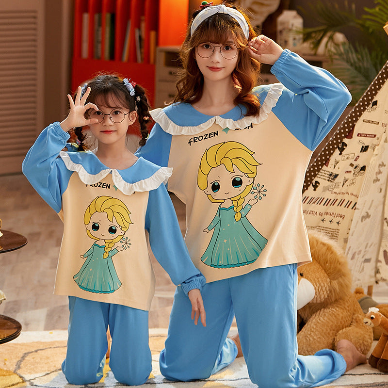Mother And Daughter Pajamas Cotton Long Sleeve Thin Cardigan Household Suit