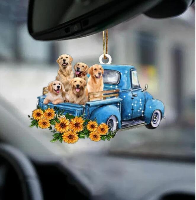 Hot Sale Happy Puppy Sunflower Truck Acrylic Car Pendant Hanging Ornament Interior Decor For Vehicle Interior Decoration