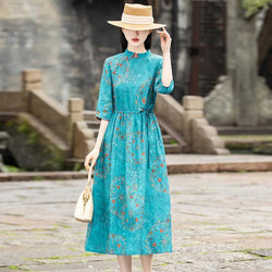 Ramie Floral Dress Women''s Simple And Elegant Custom