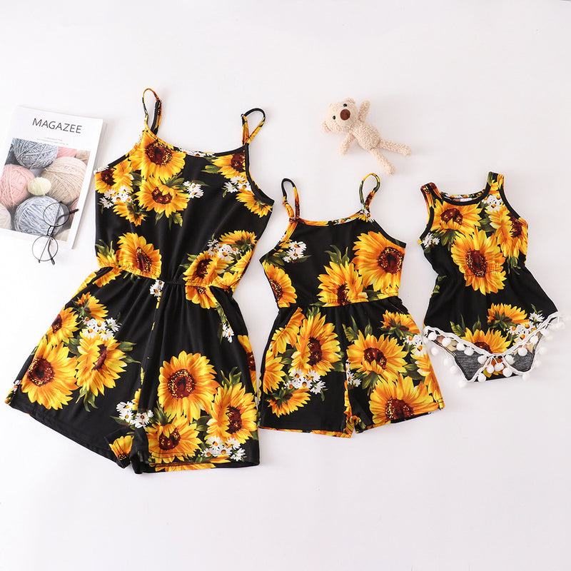 Summer Children's Printed Sleeveless Leotard Sunflower Mother And Daughter Suspender Dress