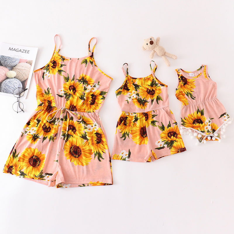 Summer Children's Printed Sleeveless Leotard Sunflower Mother And Daughter Suspender Dress