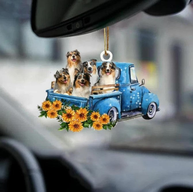 Hot Sale Happy Puppy Sunflower Truck Acrylic Car Pendant Hanging Ornament Interior Decor For Vehicle Interior Decoration