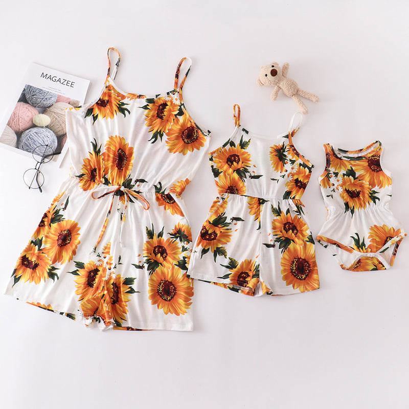 Summer Children's Printed Sleeveless Leotard Sunflower Mother And Daughter Suspender Dress