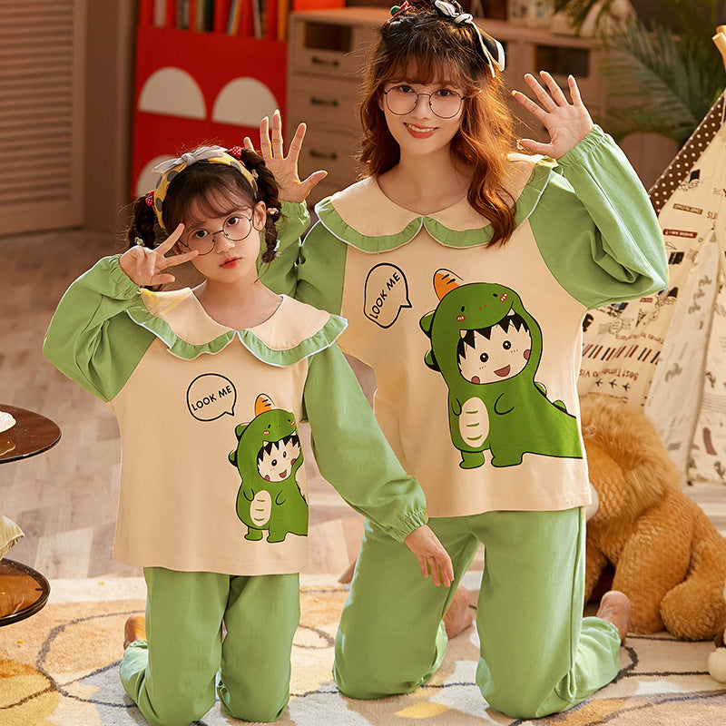 Mother And Daughter Pajamas Cotton Long Sleeve Thin Cardigan Household Suit