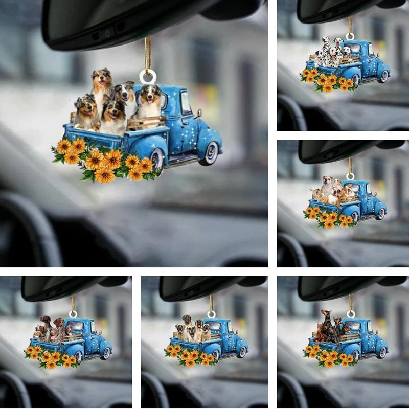 Hot Sale Happy Puppy Sunflower Truck Acrylic Car Pendant Hanging Ornament Interior Decor For Vehicle Interior Decoration