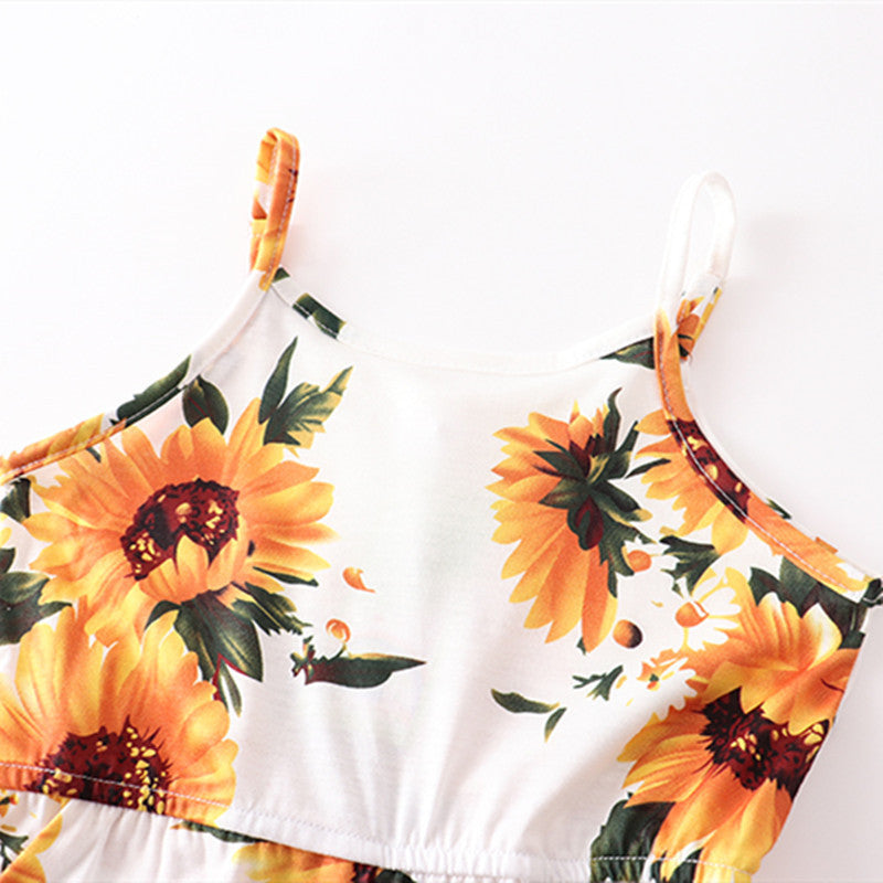 Summer Children's Printed Sleeveless Leotard Sunflower Mother And Daughter Suspender Dress