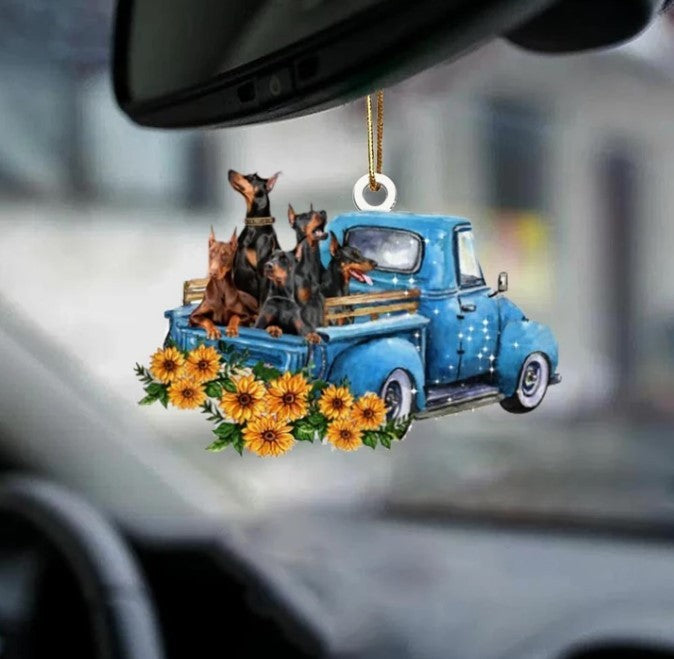 Hot Sale Happy Puppy Sunflower Truck Acrylic Car Pendant Hanging Ornament Interior Decor For Vehicle Interior Decoration