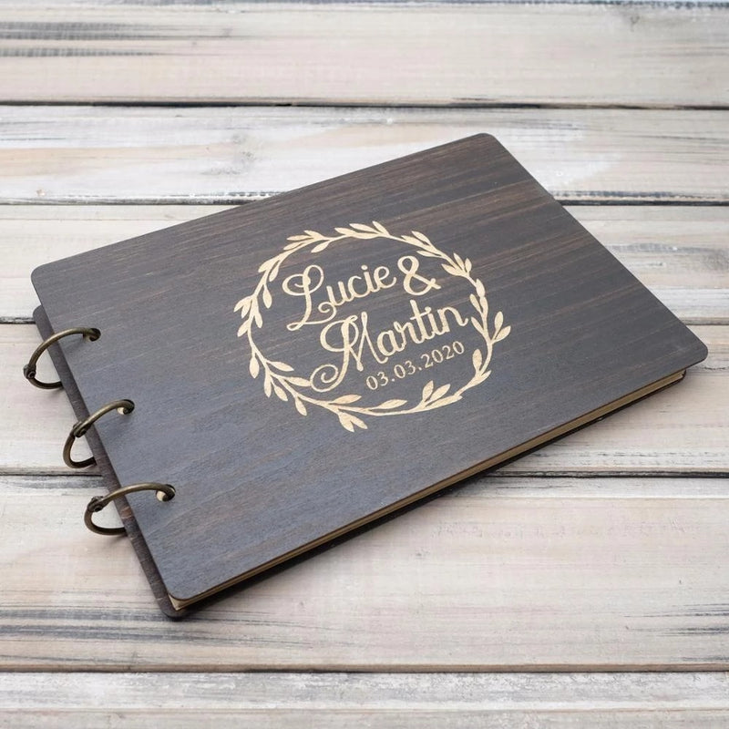 Vintage Wooden Wedding Name Date Lettering Guest Book