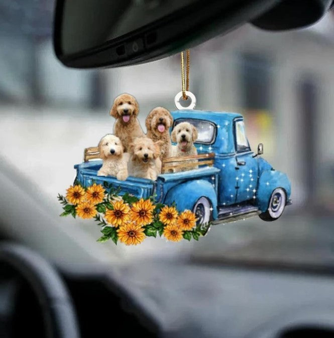 Hot Sale Happy Puppy Sunflower Truck Acrylic Car Pendant Hanging Ornament Interior Decor For Vehicle Interior Decoration